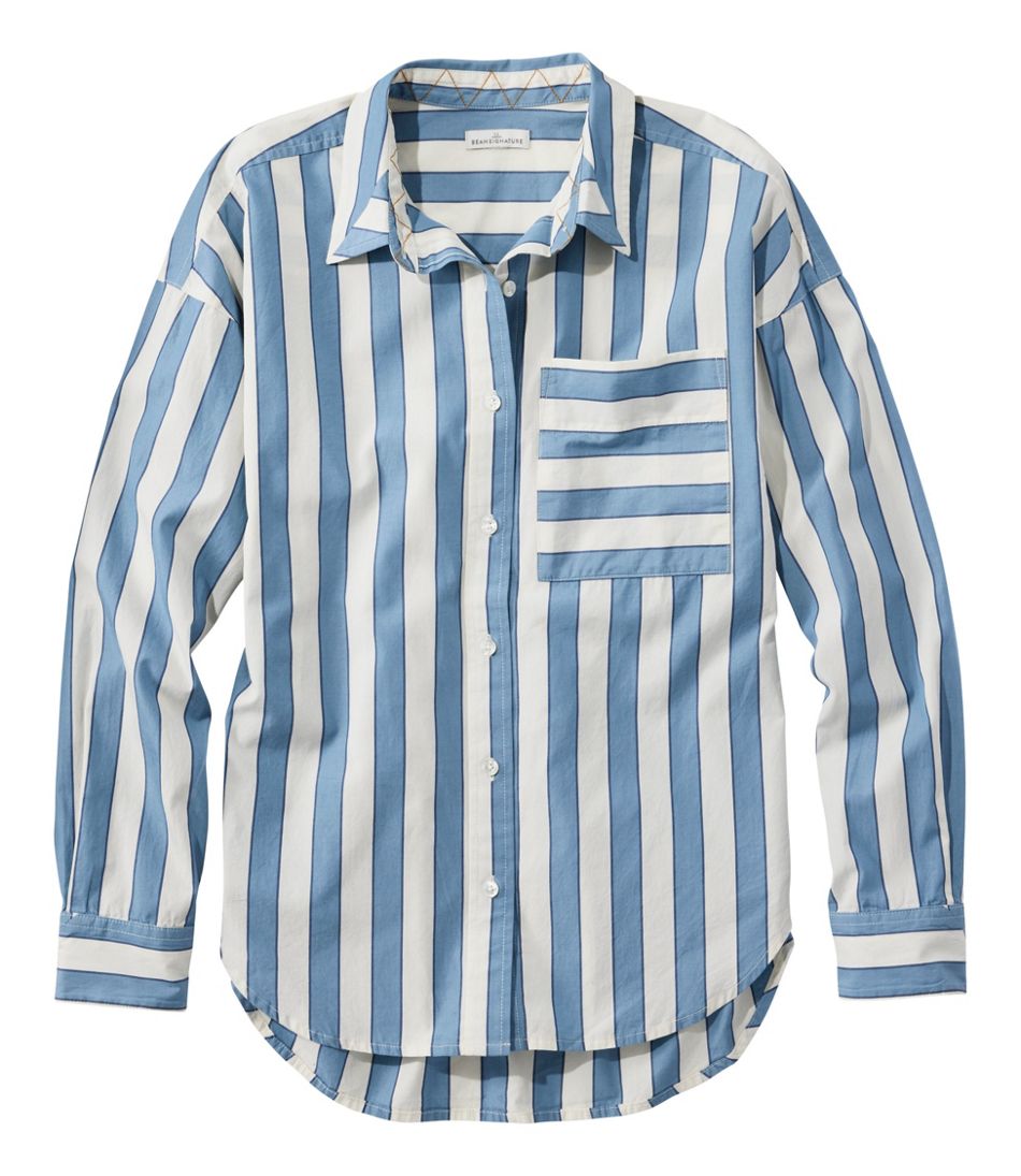 Women's Signature Premium Essential Poplin Shirt, Long-Sleeve Novelty Stripe | L.L.Bean
