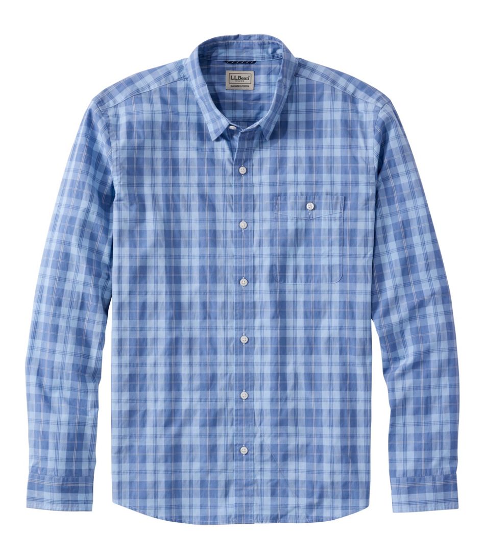 Men's Comfort Stretch Performance® Chambray Shirt, Long-Sleeve, Slightly Fitted Untucked Fit, Plaid | L.L.Bean