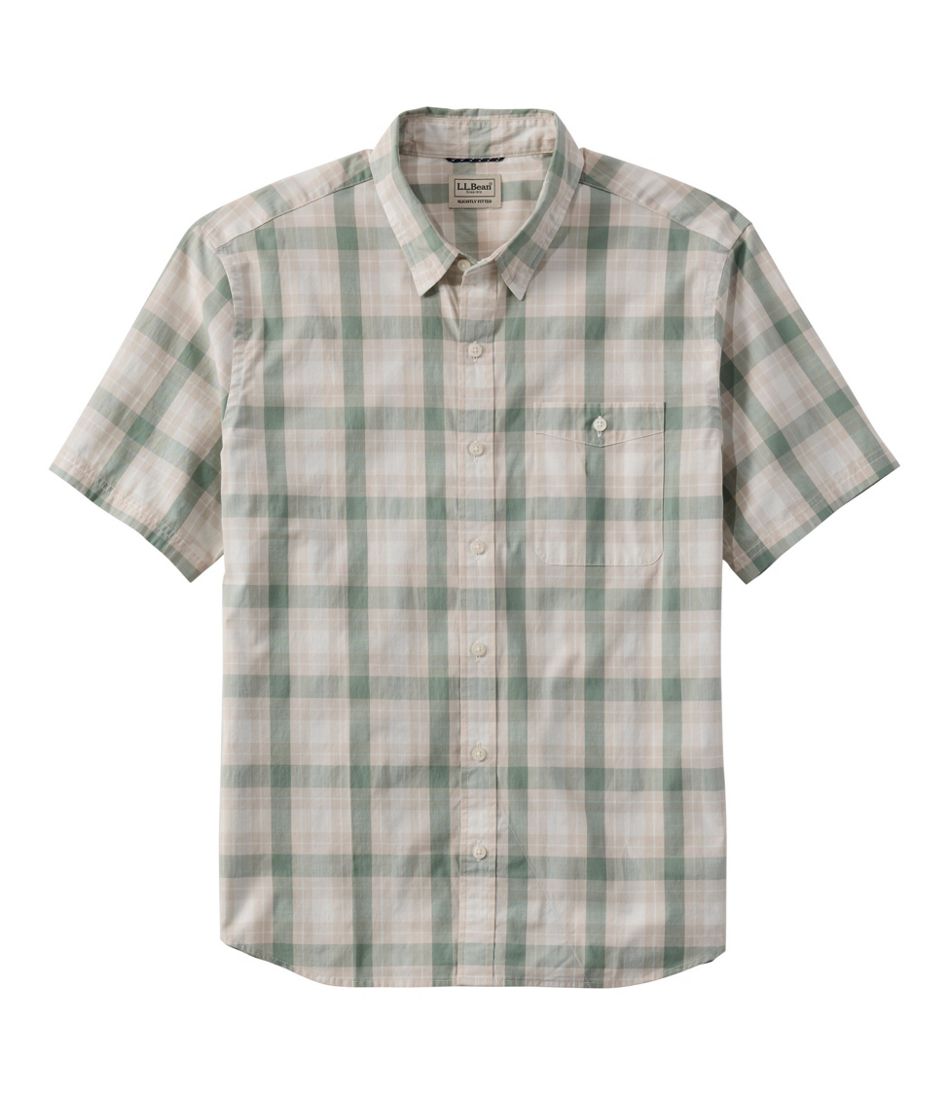 Men's Comfort Stretch Performance® Chambray Shirt, Short-Sleeve, Slightly Fitted Untucked Fit, Plaid | L.L.Bean