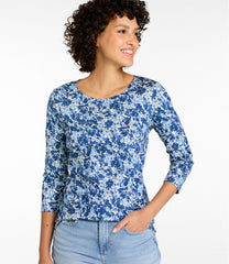 Women's Pima Cotton Shaped Jewelneck Tee, Three-Quarter-Sleeve Print | L.L.Bean