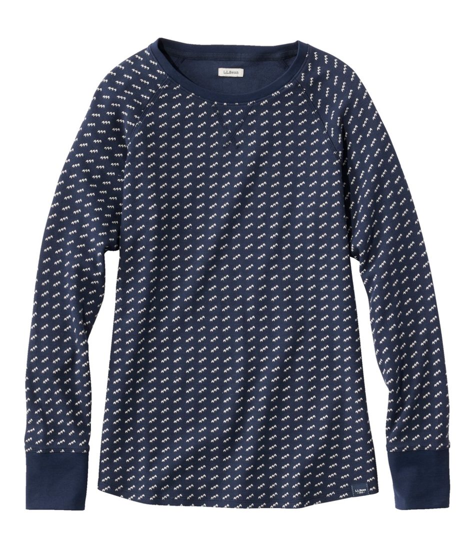 Women's Unshrinkable Mini-Waffle Tee, Long-Sleeve Crewneck Stripe | L.L.Bean