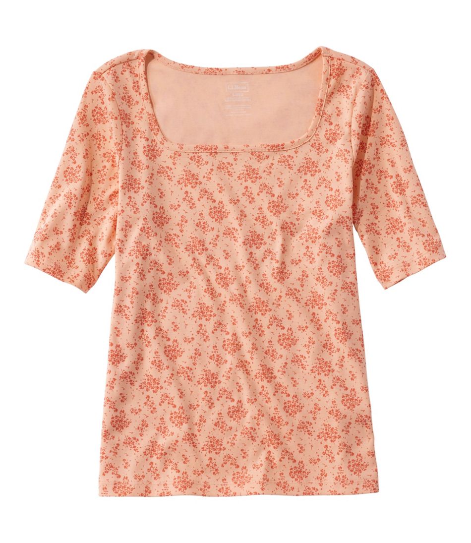 Women's Pima Cotton Tee, Soft Squareneck Elbow-Sleeve | L.L.Bean