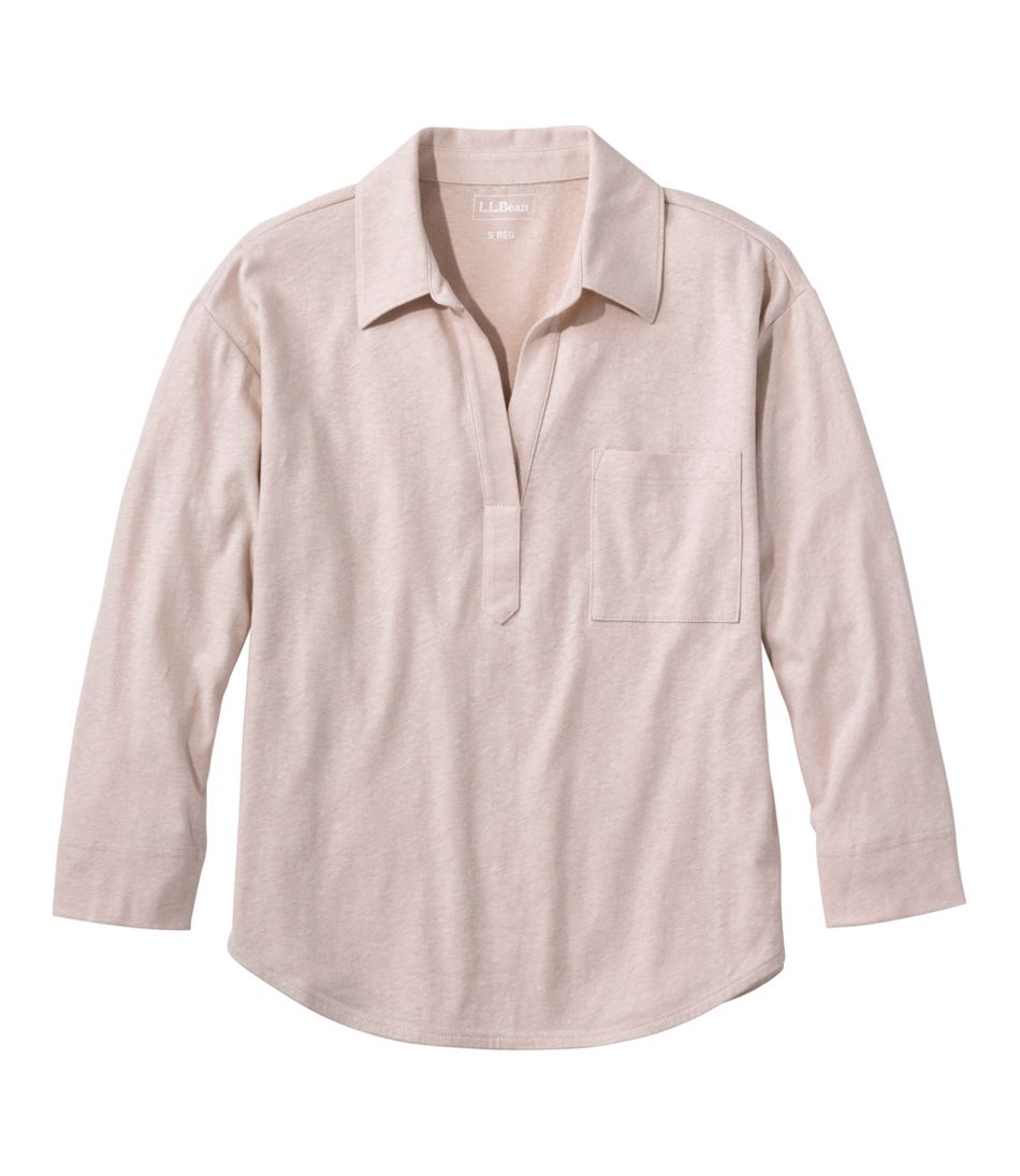 Women's Linen/Cotton Tee, Three-Quarter-Sleeve Splitneck Polo | L.L.Bean