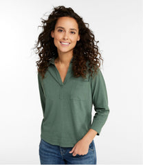 Women's Linen/Cotton Tee, Three-Quarter-Sleeve Splitneck Polo | L.L.Bean