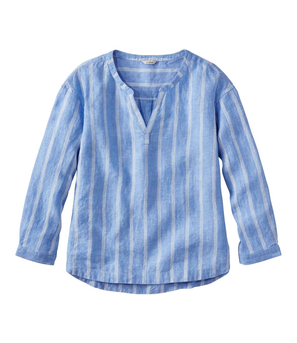 Women's Premium Washable Linen Shirt, Splitneck Stripe | L.L.Bean
