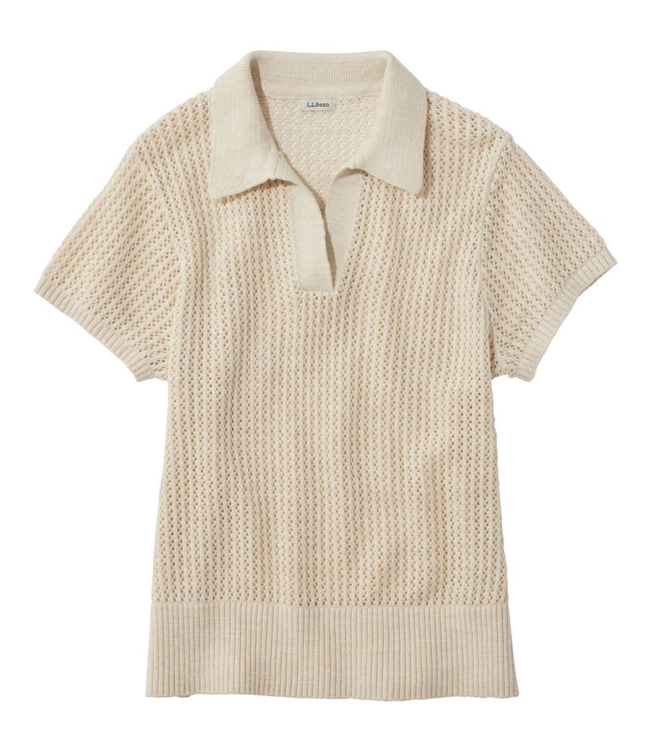 Women's Organic Cotton Slub Pointelle Sweater, Polo | L.L.Bean