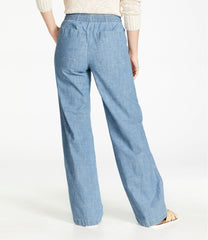 Women's Lakewashed Pull-On Chinos, Mid-Rise Wide-Leg Chambray | L.L.Bean