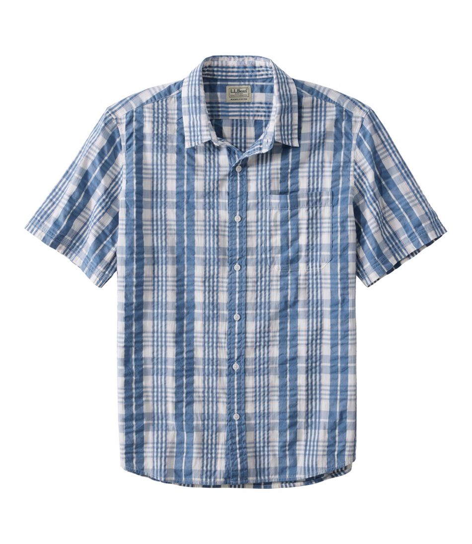 Men's Organic Cotton Seersucker Shirt, Short-Sleeve, Slightly Fitted, Plaid | L.L.Bean