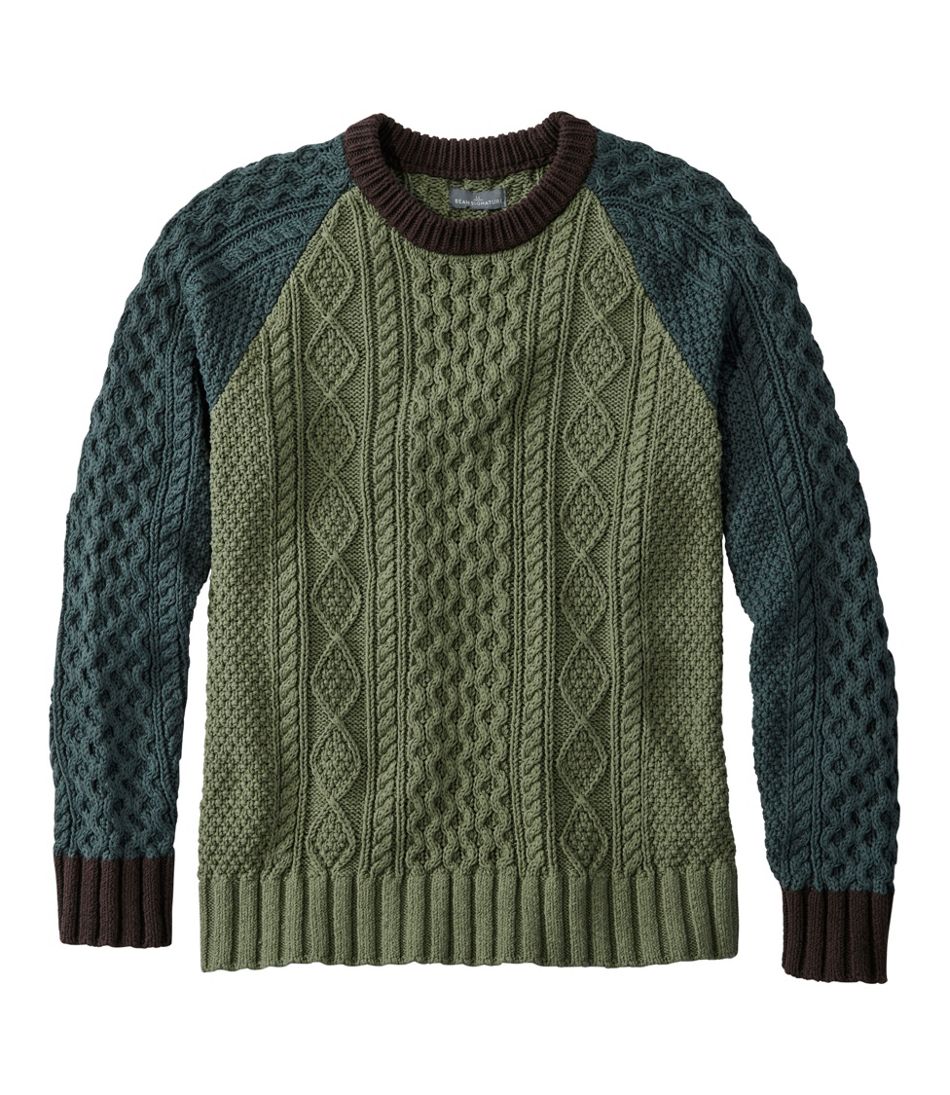 Men's Signature Cotton Fisherman Sweater, Crewneck, Colorblock | L.L.Bean