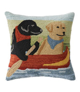 Indoor/Outdoor Hooked Pillow, Dogs in Canoe | L.L.Bean