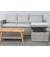Wicker Storage Sofa and Teak Coffee Table Set | L.L.Bean