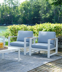 White Aluminum Deep Seating Armchair with Blue Cushions, Set of Two | L.L.Bean