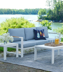 White Aluminum Deep Seating Sofa with Blue Cushions | L.L.Bean