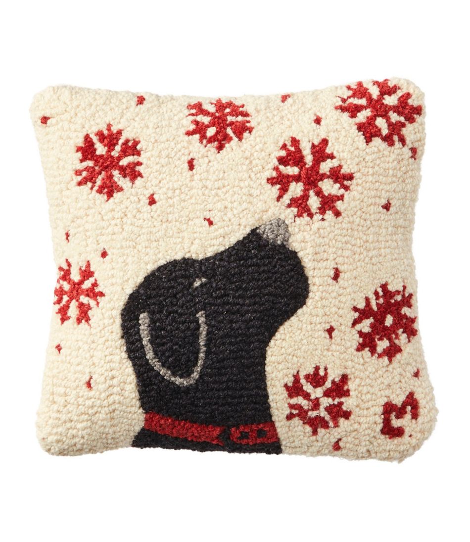 Wool Hooked Throw Pillow, Snowflake Black Lab, 14" x 14" | L.L.Bean