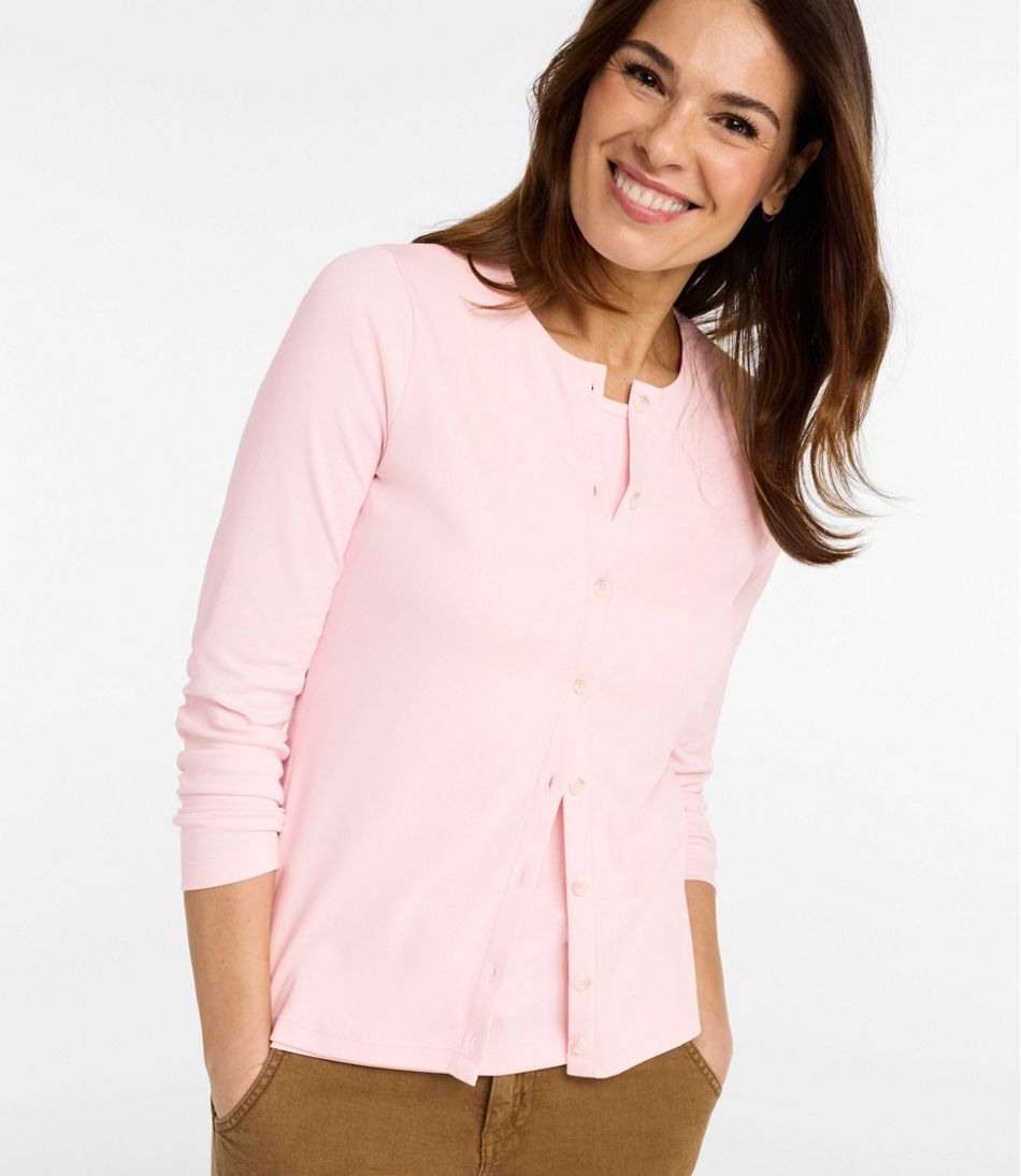 Women's Pima Cotton Tee, Long-Sleeve Crewneck Cardigan | L.L.Bean