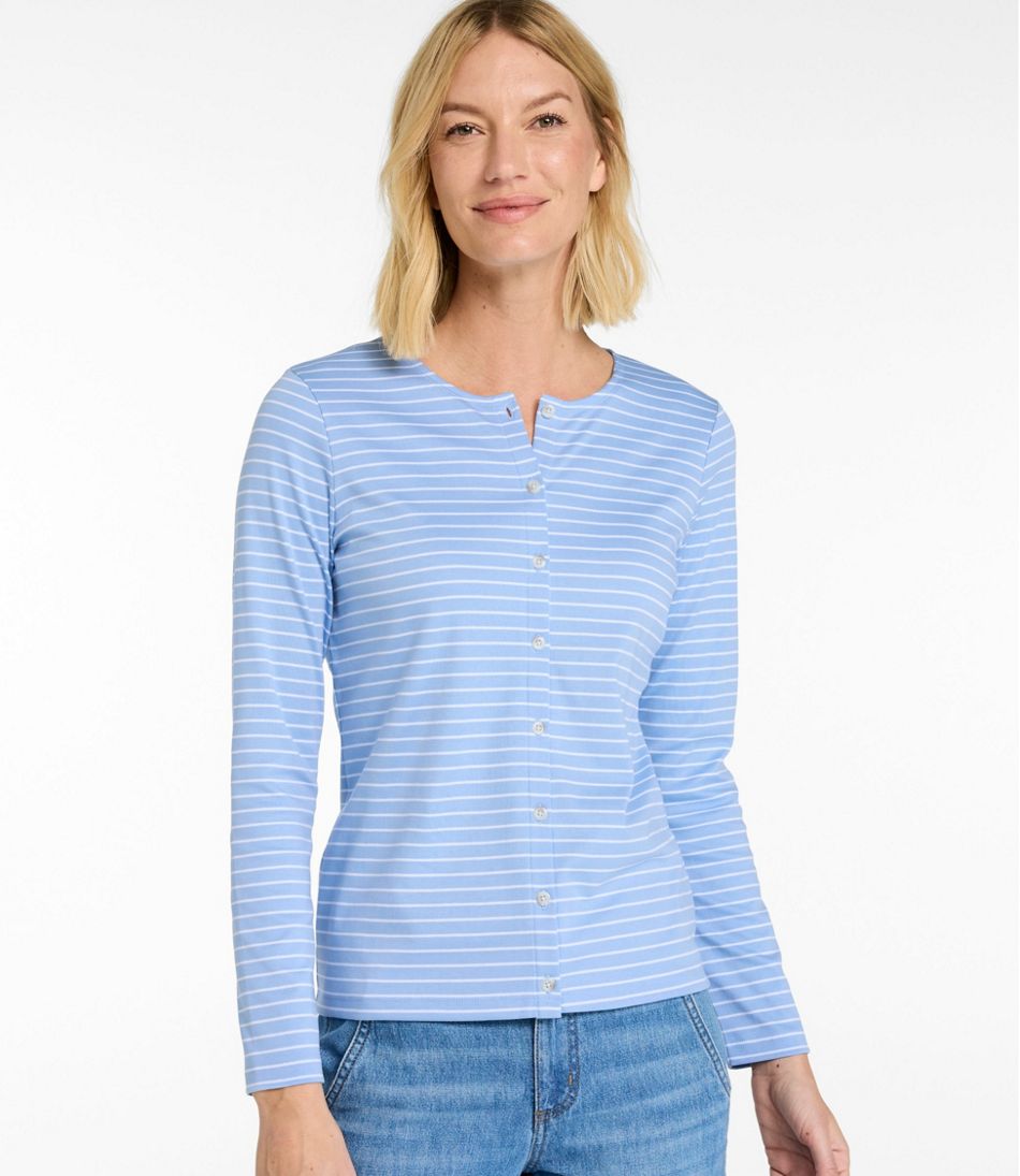 Women's Pima Cotton Tee, Long-Sleeve Crewneck Cardigan Stripe | L.L.Bean