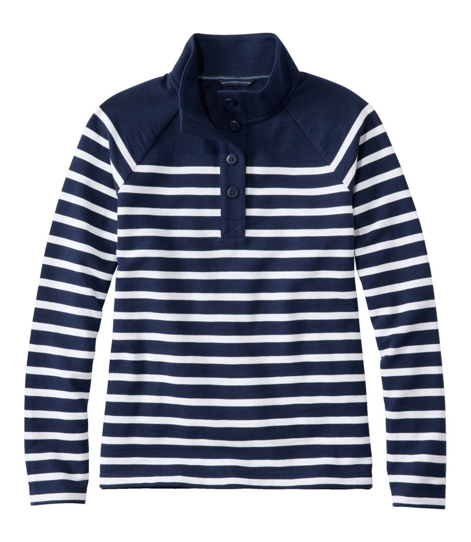 Women's Peaks Island Button Mockneck, Stripe | L.L.Bean