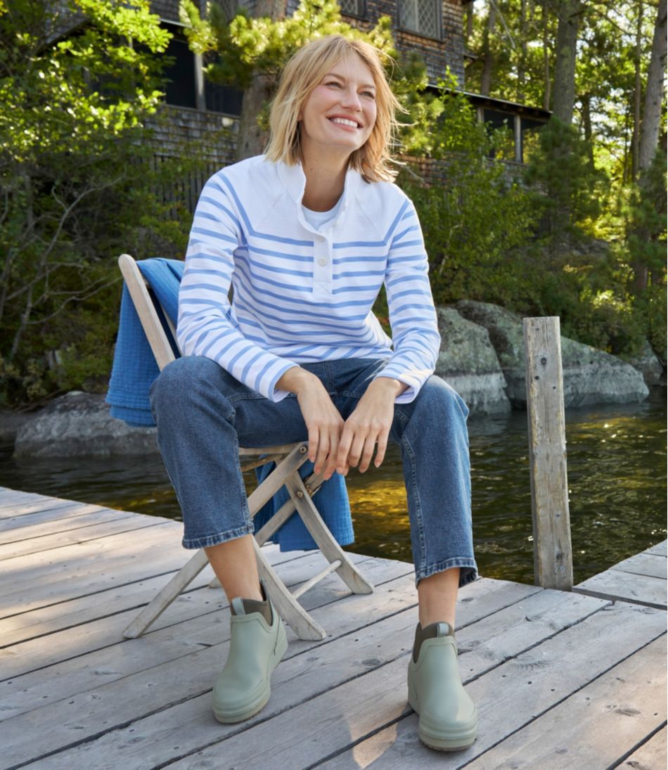Women's Peaks Island Button Mockneck, Stripe | L.L.Bean