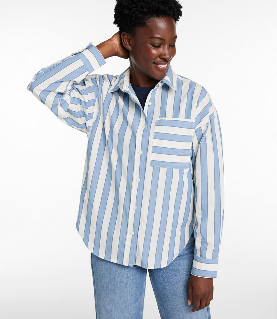 Women's Signature Premium Essential Poplin Shirt, Long-Sleeve Novelty Stripe | L.L.Bean