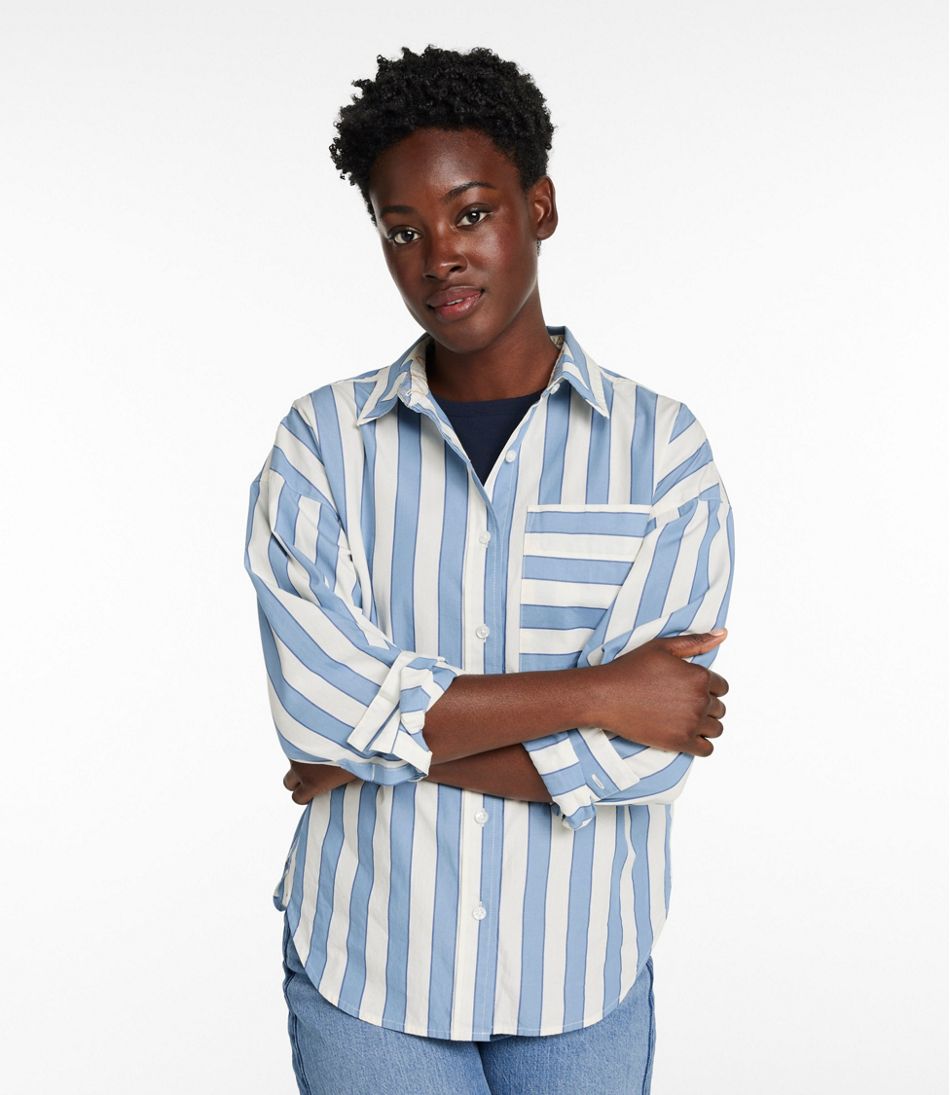Women's Signature Premium Essential Poplin Shirt, Long-Sleeve Novelty Stripe | L.L.Bean
