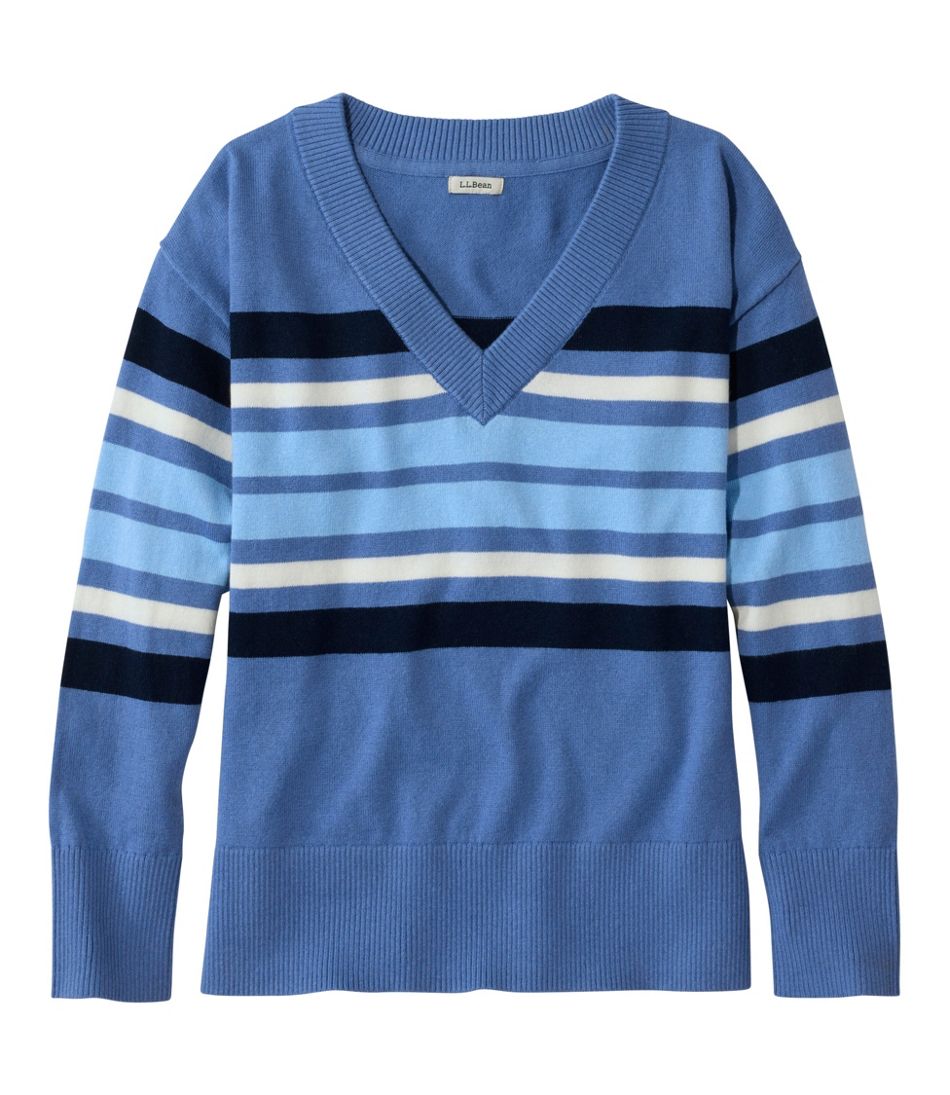 Women's Cotton/Cashmere Sweater, V-Neck Stripe | L.L.Bean