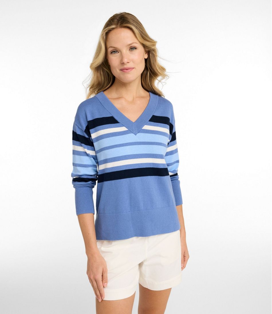 Women's Cotton/Cashmere Sweater, V-Neck Stripe | L.L.Bean