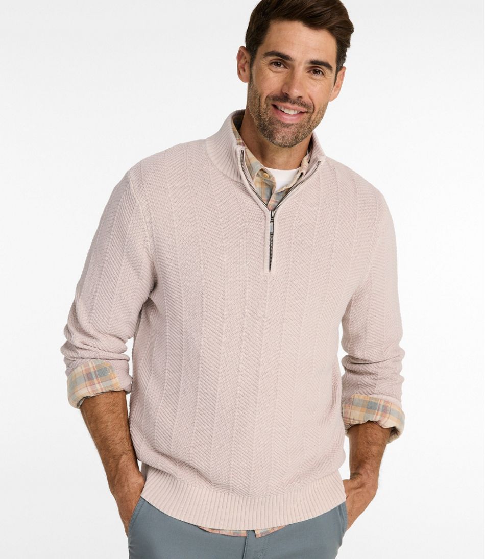 Men's Sunwashed Textured Cotton Sweater, Herringbone 1/4 Zip | L.L.Bean
