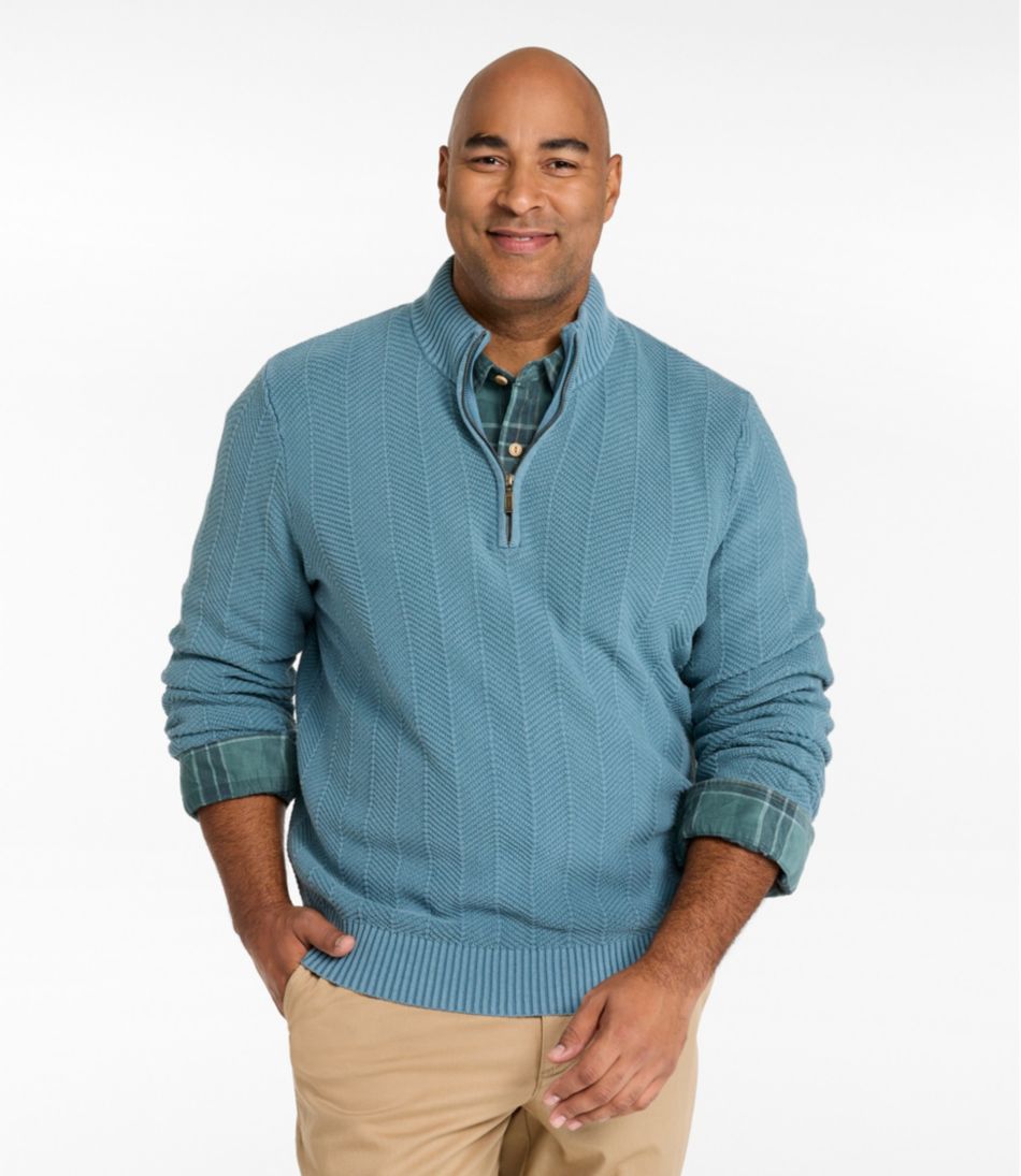 Men's Sunwashed Textured Cotton Sweater, Herringbone 1/4 Zip | L.L.Bean