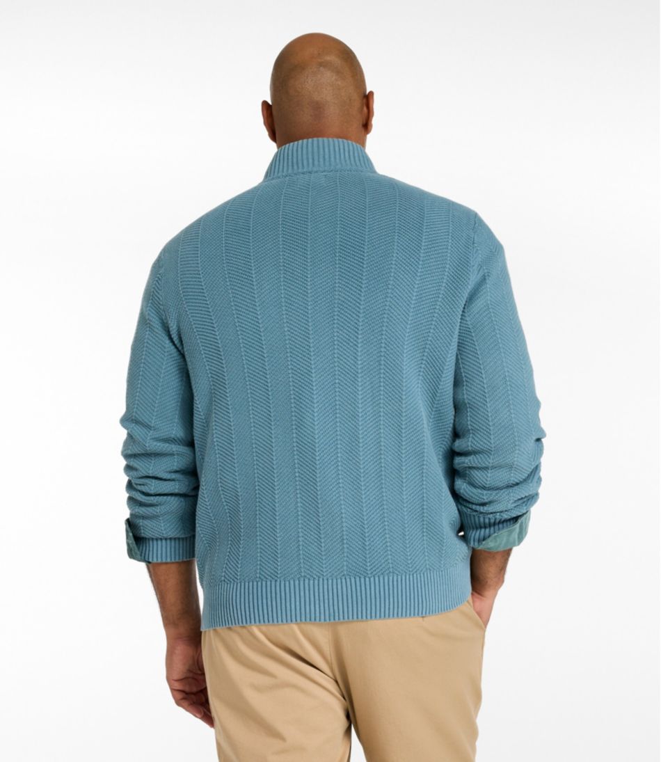 Men's Sunwashed Textured Cotton Sweater, Herringbone 1/4 Zip | L.L.Bean