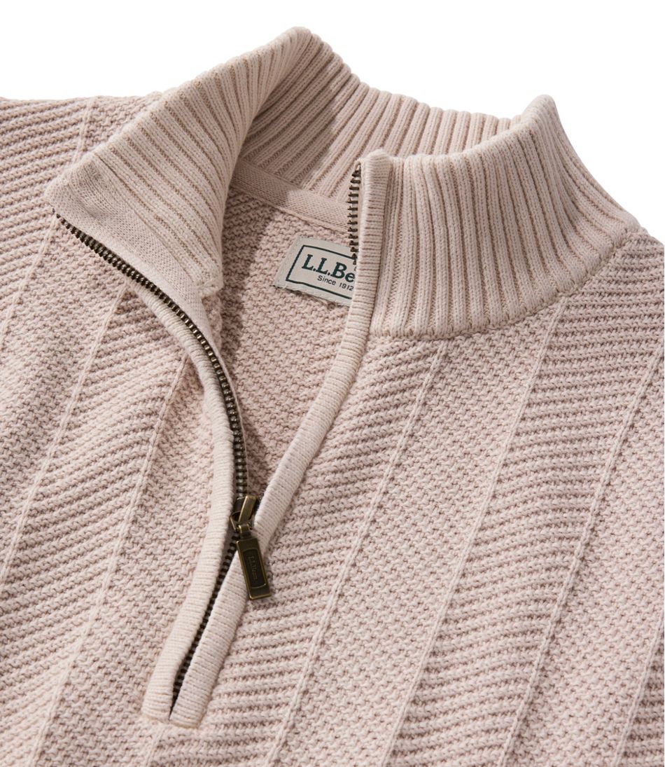 Men's Sunwashed Textured Cotton Sweater, Herringbone 1/4 Zip | L.L.Bean