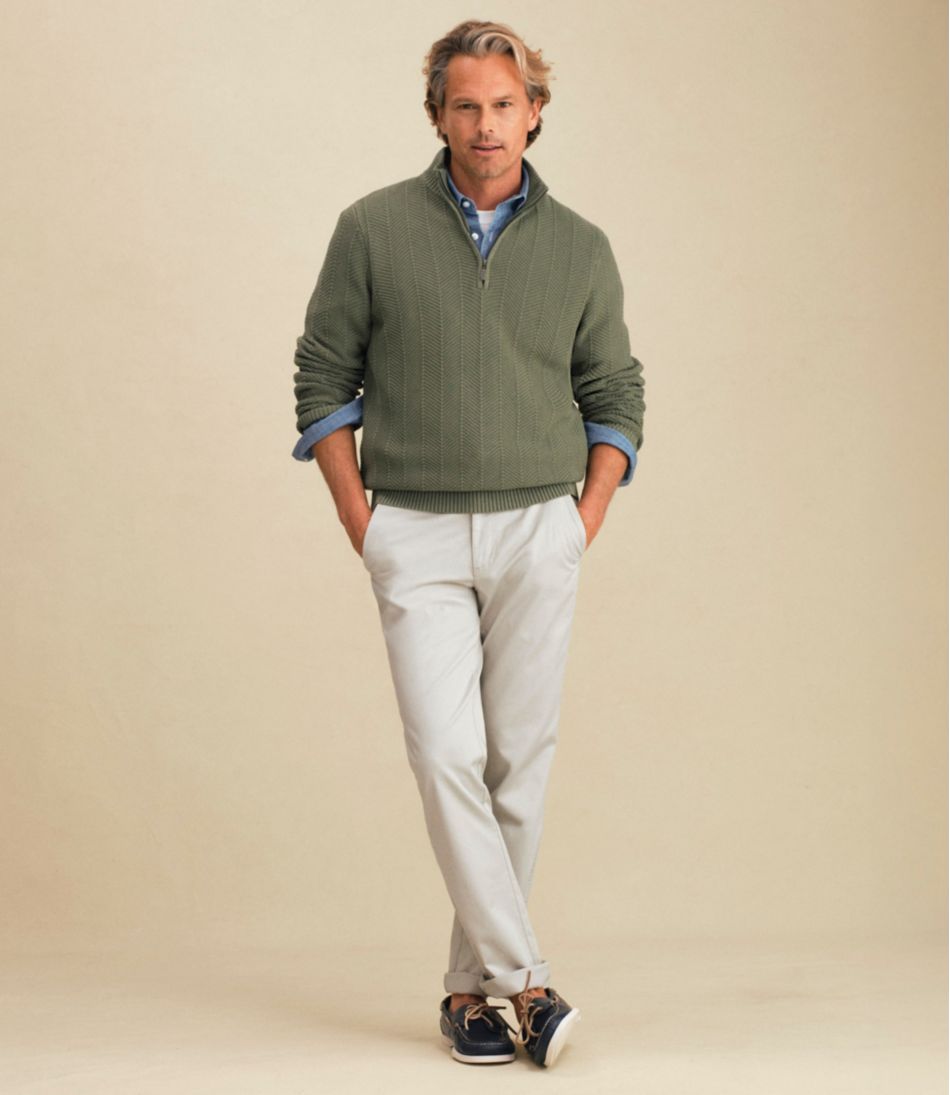 Men's Sunwashed Textured Cotton Sweater, Herringbone 1/4 Zip | L.L.Bean