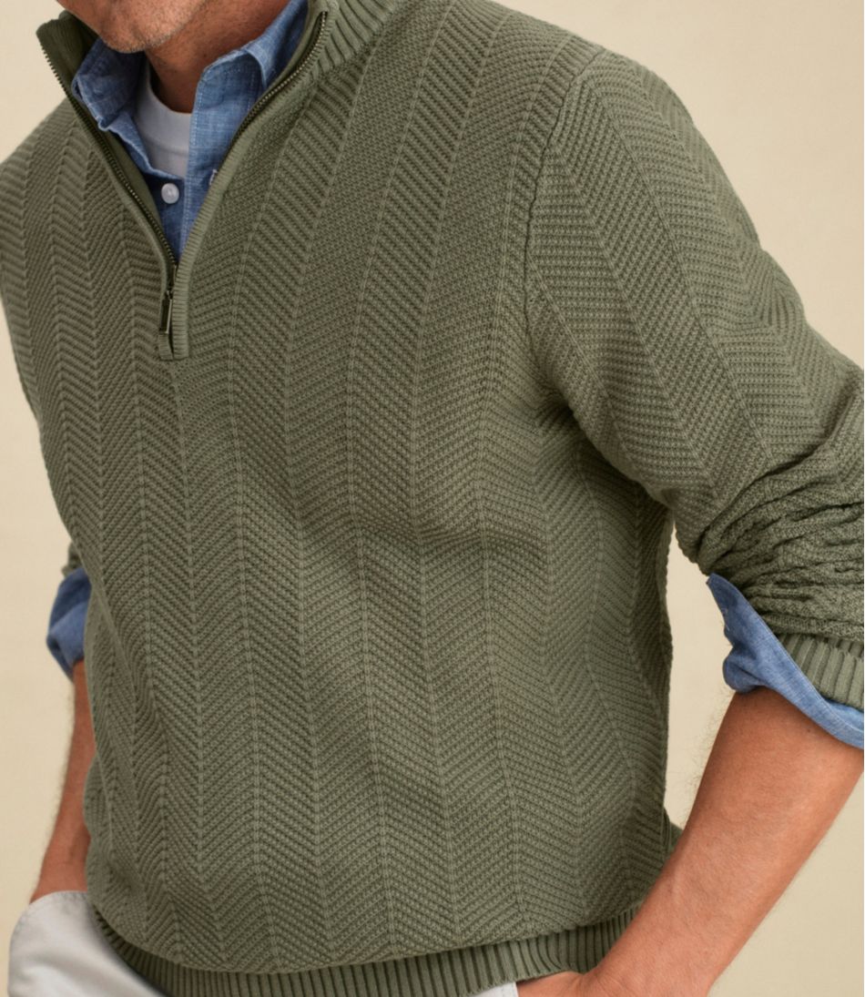 Men's Sunwashed Textured Cotton Sweater, Herringbone 1/4 Zip | L.L.Bean