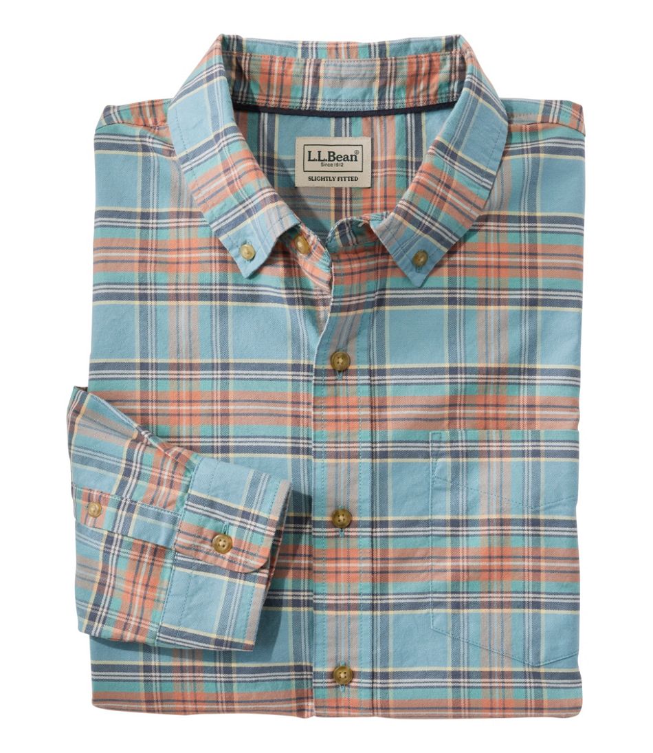 Men's Sunwashed Oxford Shirt, Slightly Fitted Untucked Fit, Plaid | L.L.Bean