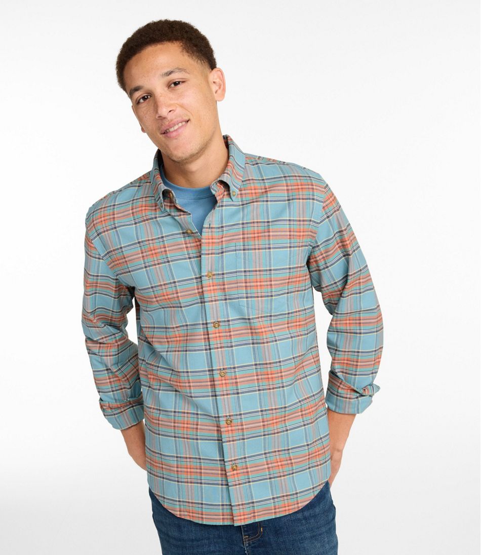 Men's Sunwashed Oxford Shirt, Slightly Fitted Untucked Fit, Plaid | L.L.Bean