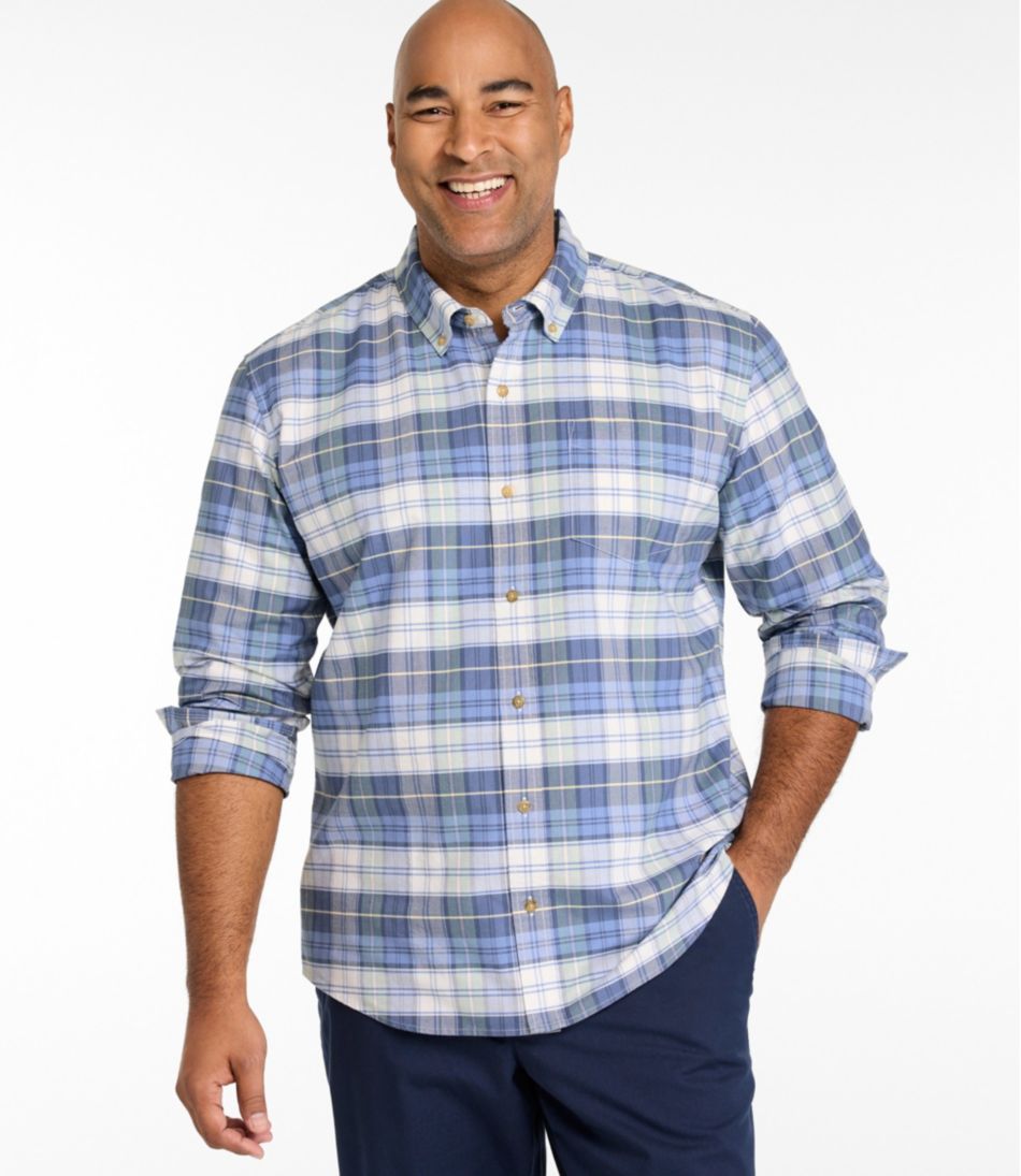 Men's Sunwashed Oxford Shirt, Slightly Fitted Untucked Fit, Plaid | L.L.Bean