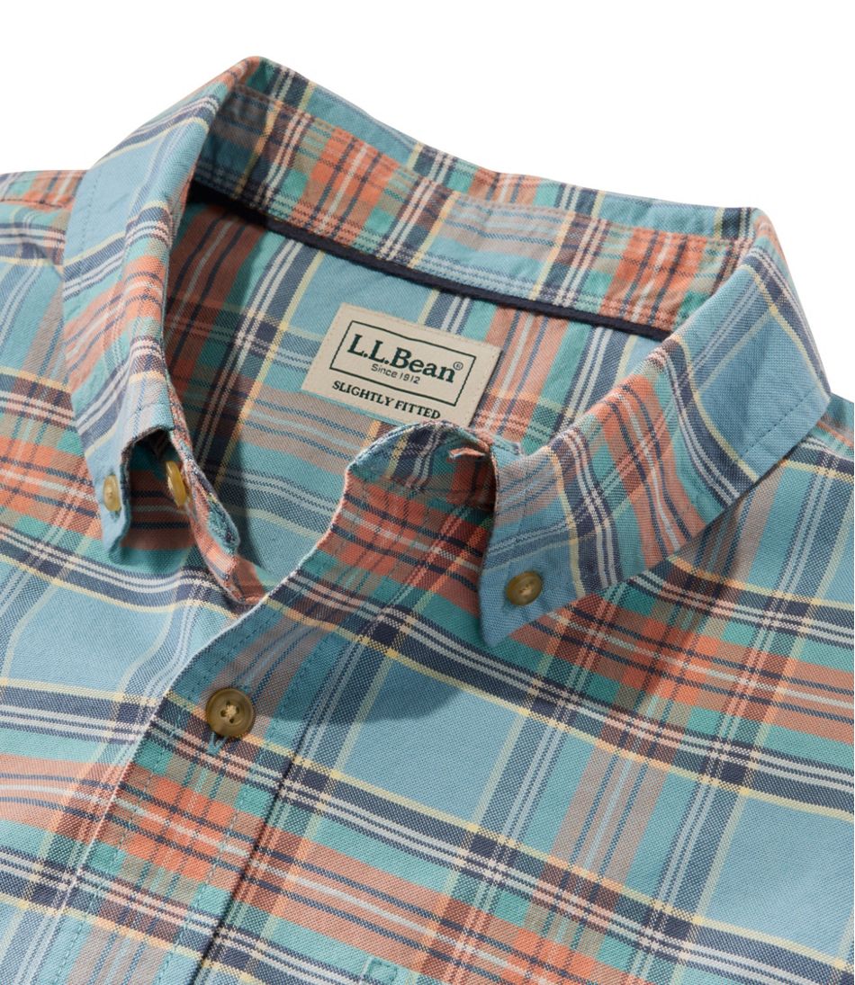 Men's Sunwashed Oxford Shirt, Slightly Fitted Untucked Fit, Plaid | L.L.Bean