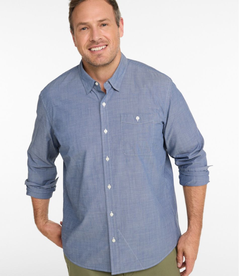 Men's Comfort Stretch Performance® Chambray Shirt, Long-Sleeve, Slightly Fitted Untucked Fit | L.L.Bean