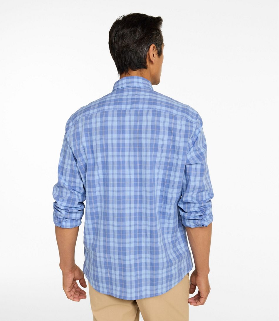 Men's Comfort Stretch Performance® Chambray Shirt, Long-Sleeve, Slightly Fitted Untucked Fit, Plaid | L.L.Bean