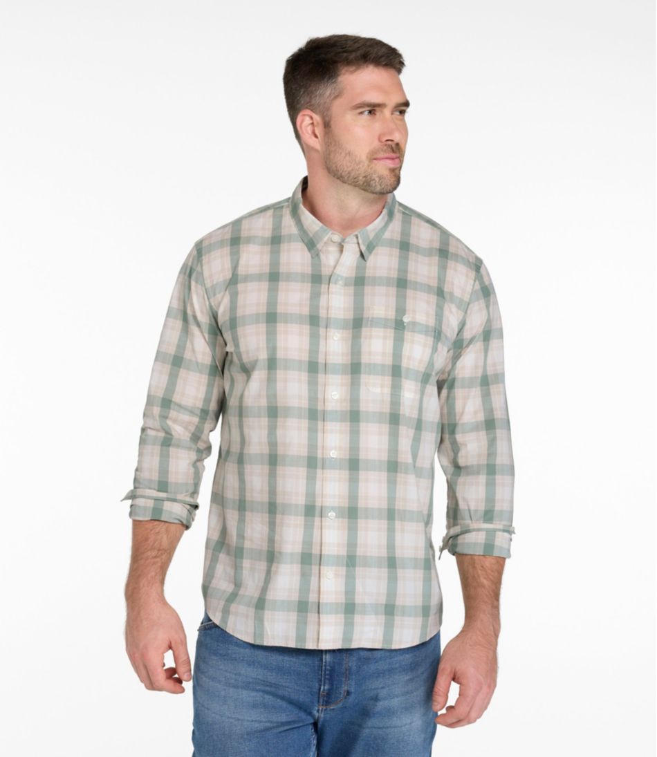Men's Comfort Stretch Performance® Chambray Shirt, Long-Sleeve, Slightly Fitted Untucked Fit, Plaid | L.L.Bean