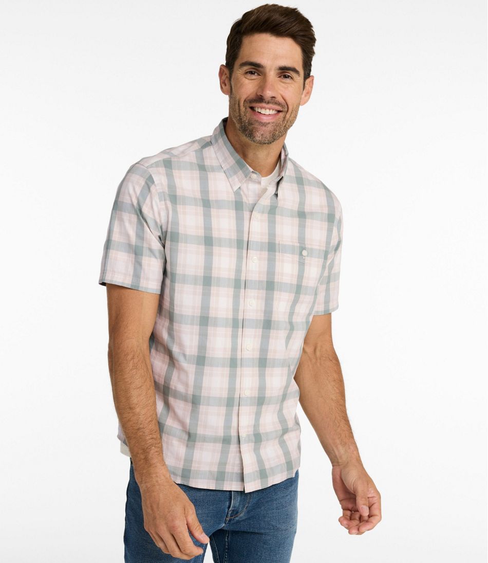 Men's Comfort Stretch Performance® Chambray Shirt, Short-Sleeve, Slightly Fitted Untucked Fit, Plaid | L.L.Bean