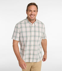 Men's Comfort Stretch Performance® Chambray Shirt, Short-Sleeve, Slightly Fitted Untucked Fit, Plaid | L.L.Bean