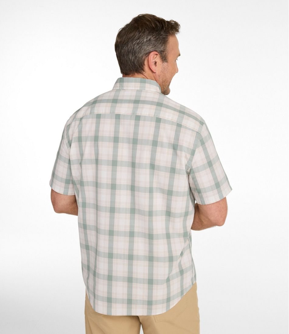 Men's Comfort Stretch Performance® Chambray Shirt, Short-Sleeve, Slightly Fitted Untucked Fit, Plaid | L.L.Bean