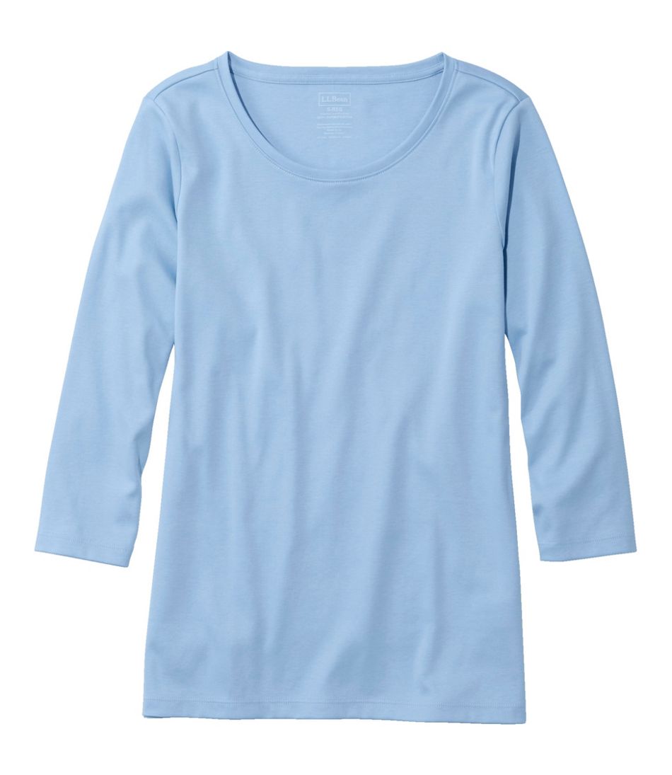 Women's Pima Cotton Shaped Tee, Three-Quarter-Sleeve Jewelneck | L.L.Bean