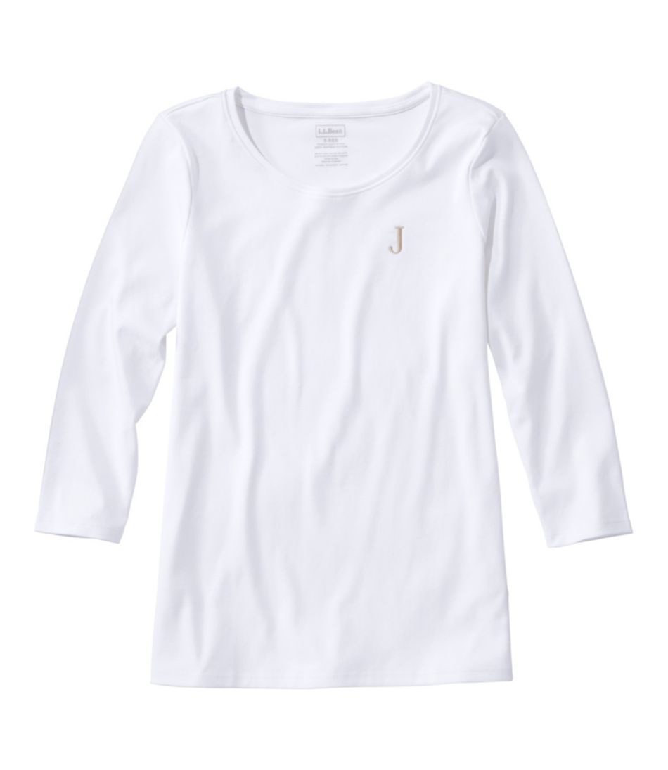 Women's Pima Cotton Shaped Tee, Three-Quarter-Sleeve Jewelneck | L.L.Bean