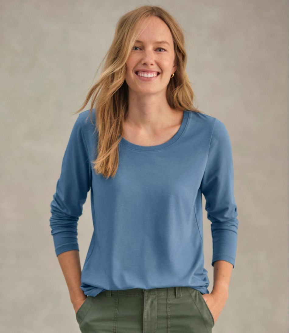 Women's Soft Stretch Supima-Blend Tee, Scoopneck Long-Sleeve | L.L.Bean