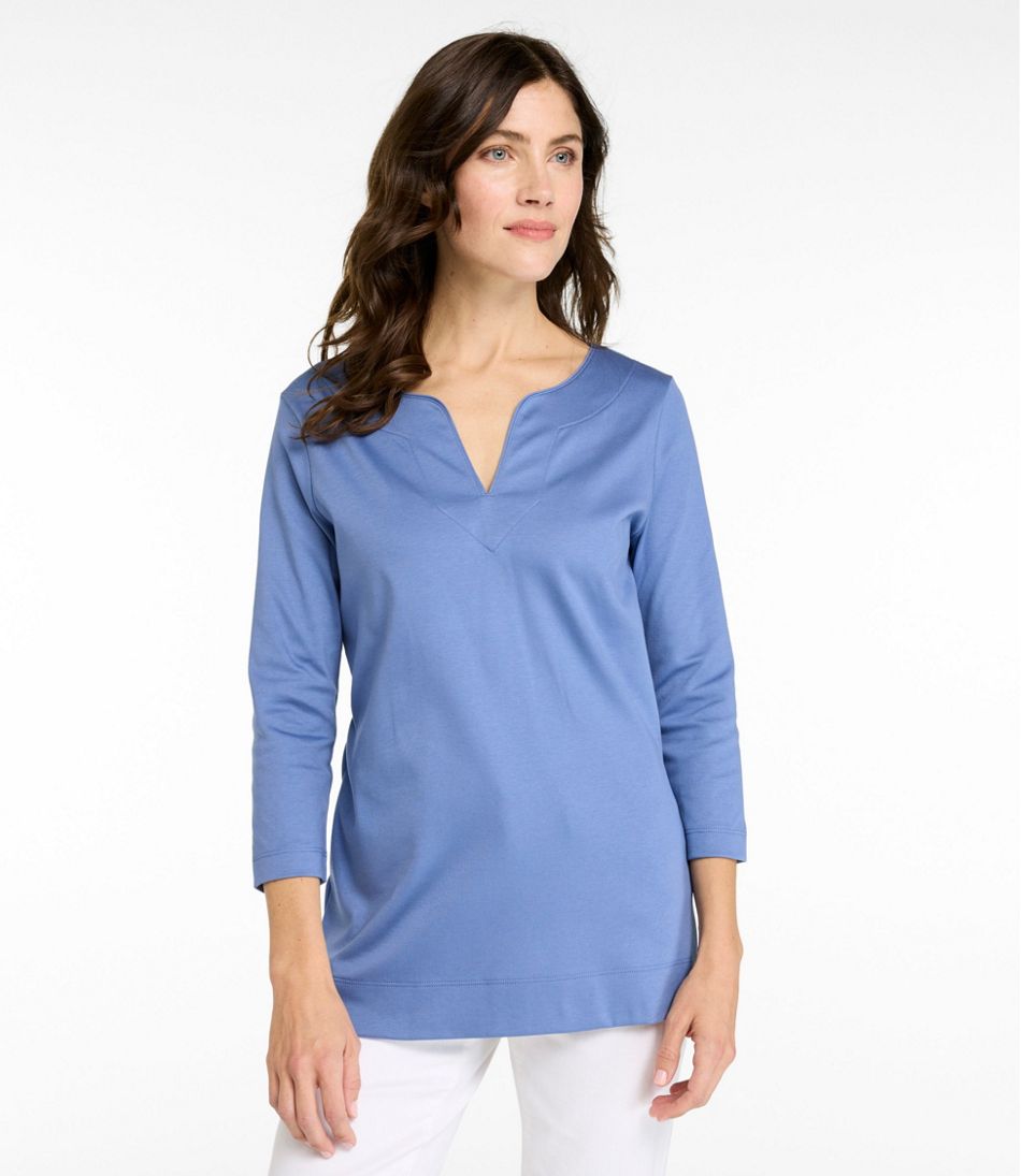 Women's Pima Cotton Tunic, Three-Quarter-Sleeve Splitneck | L.L.Bean
