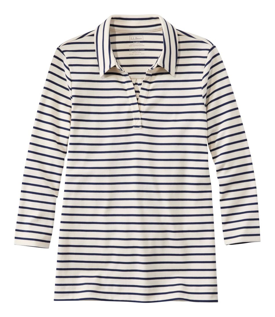 Women's Pima Cotton Tee, Three-Quarter-Sleeve Polo Stripe | L.L.Bean