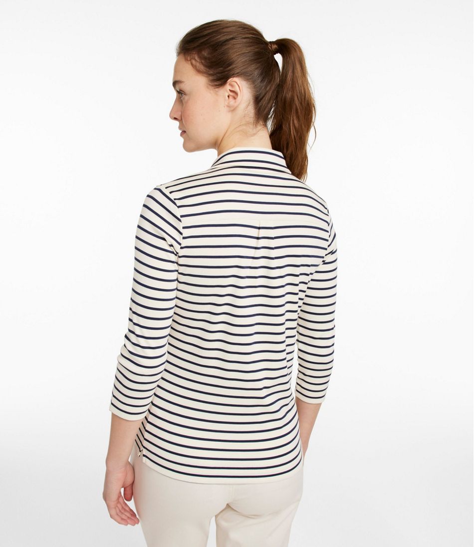 Women's Pima Cotton Tee, Three-Quarter-Sleeve Polo Stripe | L.L.Bean