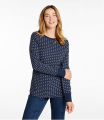 Women's Unshrinkable Mini-Waffle Tee, Long-Sleeve Crewneck Stripe | L.L.Bean