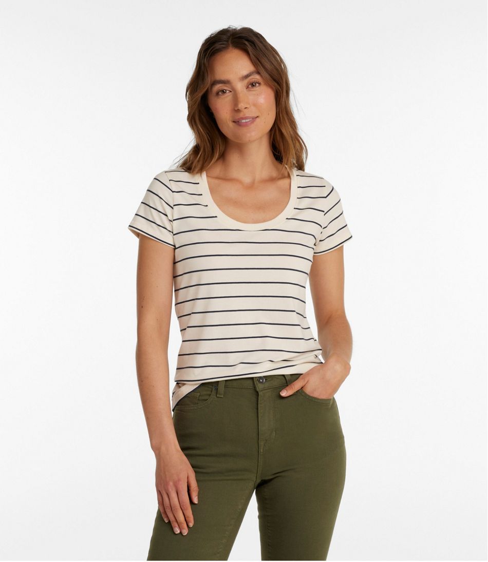 Women's Soft Stretch Supima-Blend Tee, Scoopneck Short-Sleeve Stripe | L.L.Bean